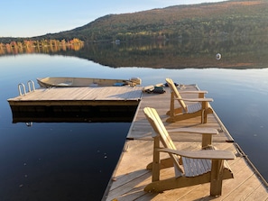 Early fall, sunset, dock and mooring.