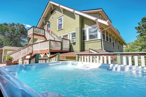 Unwind in the luxurious hot tub, the perfect spot to relax and soak in the tranquility of your surroundings