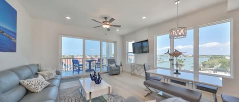 main living area with corner windows