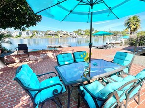 Outdoor table with umbrella