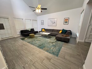 Living room with high ceilings