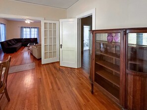 A view of the living room from the dining area.