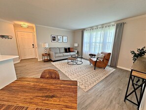 Decorated in the contemporary style. 
65" smart TV.