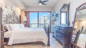 The main bedroom is homey and comfortable