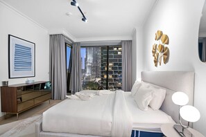 Bedroom Oasis: Enjoy breathtaking skyline views from this stylish modern retreat!