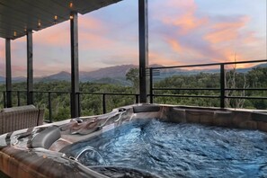 Inviting hot tub with mountain vistas