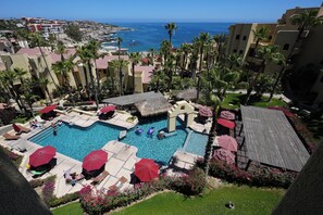 Balcony view of the pool and ocea