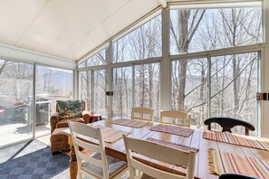 Screened Porch | Dining Area | Mountain Views
