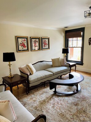 Newly upholstered couches in living room