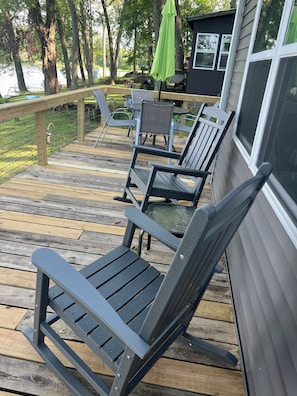 Wrap around deck with plenty of seating along with rocking chairs!