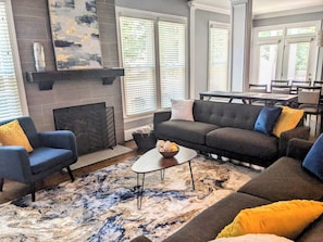 Enjoy the open concept living room full of movies, books, games and puzzles.