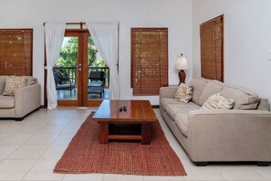 Comfy living room with private balcony