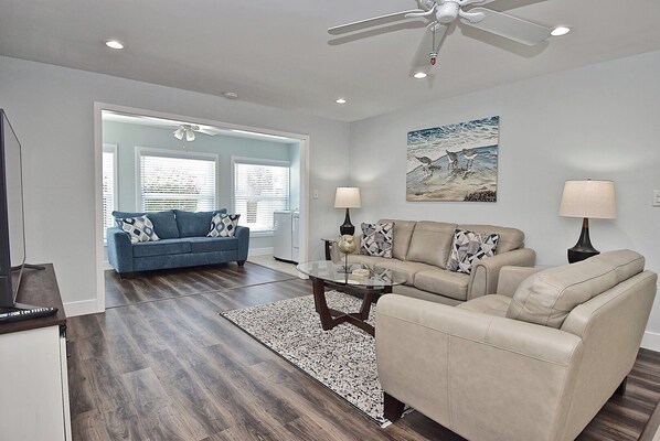 Living room with comfortable leather seating