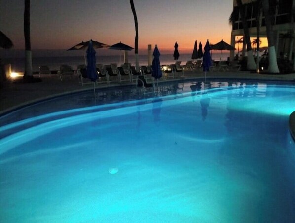 pool and beautiful sunset, you can almost every night has a beautiful sunset