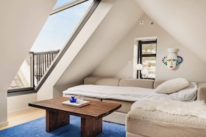The loft has a cozy TV-room with a sofa. Let us know if you are travelling with 5 others, and we'll make the sofa bed for you!