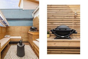 Indulge in a sun-filled day on the private patio, conveniently situated at the entrance of the apartment. Plus, with access to the gas grill, you can look forward to hosting a barbecue!