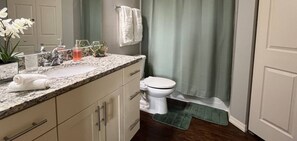 Spacious comfort awaits with a cozy king bed a personal TV and a private bathroom just for you.