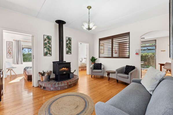 Cosy up beside the woodfire heater