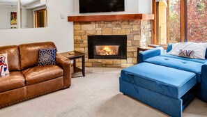 Sofa bed and fireplace