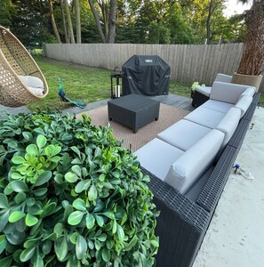 Patio is great for family and friends. Weber gas grill, lots of seating