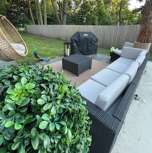 Patio is great for family and friends. Weber gas grill, lots of seating