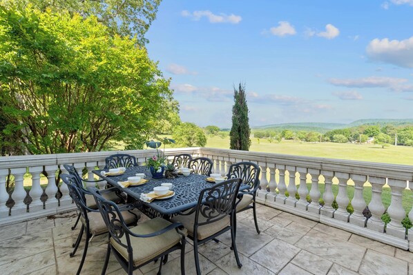 Meal time, coffee, games or just relaxing soaking in the beautiful views of Lookout Mountain is always reported by guests as one of their most favorite features of Bel Amour and of their stay!