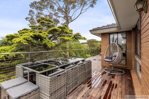 Outdoor Entertaining Upstairs - Outdoor Furniture, Swing Chairs, Hammocks, Sensational Wrap Around Deck for All Year Round Entertaining.