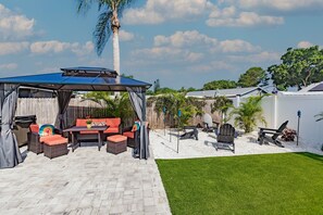 Outdoor space, gazebo and fire pit