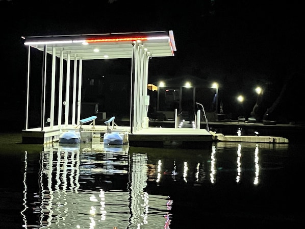 The dock lights are bright you can easily spot which dock to go to coming back.