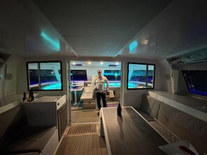 Night time showing outside - inside living