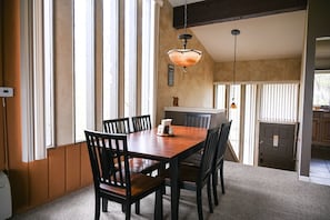 Dining table with seating for six, unit entryway