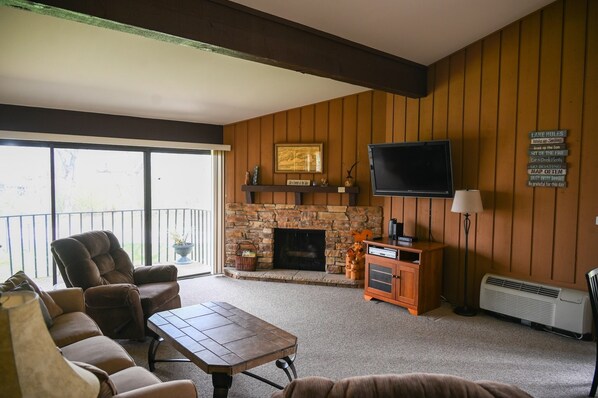 Living room seating, TV with Roku stick