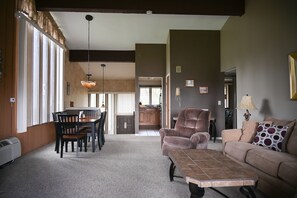 Living room seating with dining table