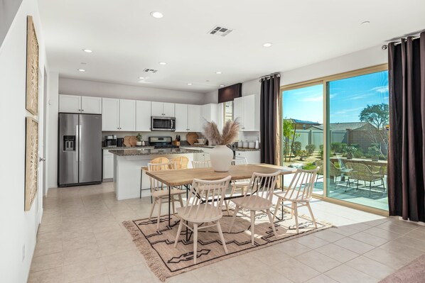 The heart of the home is the inviting kitchen.