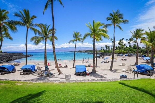 Calm sandy beach with an excellent snorkeling & restaurant: only 5 minutes away!