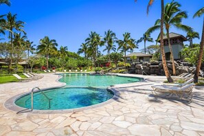 A large pool with a shallow section for kids is just steps away!