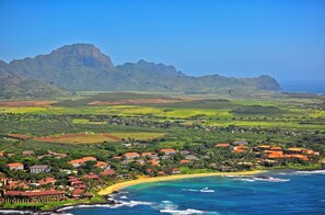 Arial view of Kiahuna Plantation and Poipu Beach