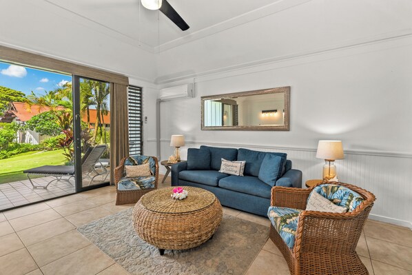 Living room with queen sleeper sofa