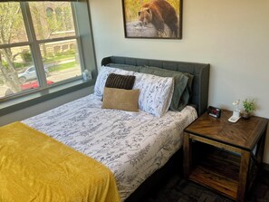 Super comfy queen sized bed in the first bedroom.