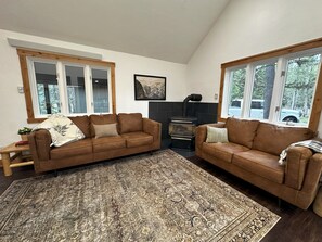 Relax Around the Propane Fireplace in the Downstairs Living Room