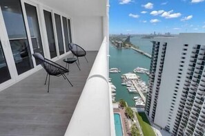 Private balcony with water views and Miami skyline views