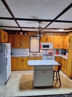 Fully equipped kitchen with coffee, tea,  essential spices, oils and condiments