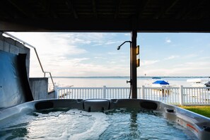 Hot tub overlooking the lake