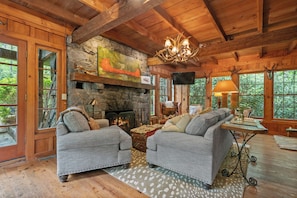 Living Room with Wood Burning Fireplace, Main Level