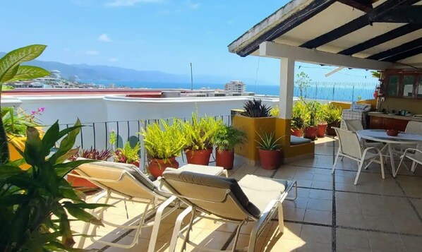 Large sun terrace from where you have a beautiful view out over Banderas Bay. 