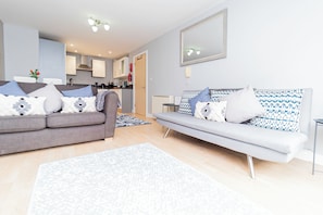 Living area with sofa bed for extra sleeping space
