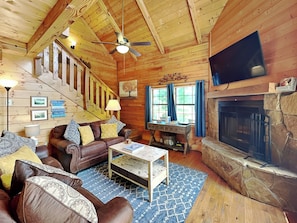 Living Room - Wood Burning Fireplace
