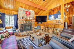 Living Room | Single-Story Cabin | In-Unit Laundry | Electric Heating
