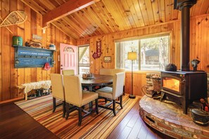 Dining Area | Wood-Burning Stove | Dishware & Flatware Provided