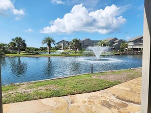 Overlooking lake with Fountains